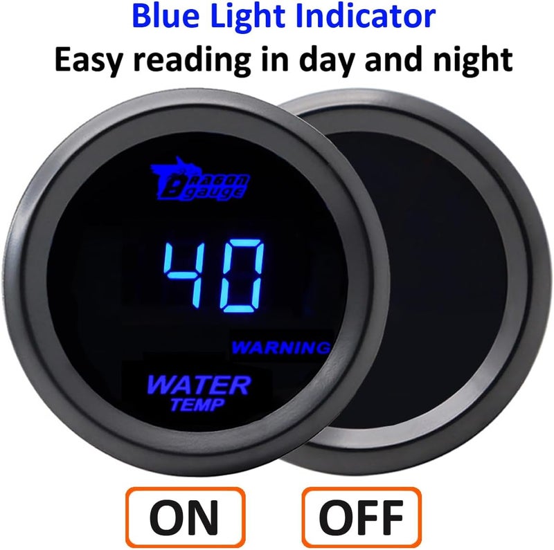 LKRXW Car Water Temperature Gauge 12V Auto Water Temp Gauge Meter Celsius 2" 52mm Digital Blue Light Temp Gauge Instruments 40 to 150 Celsius with Sensor - Image 5